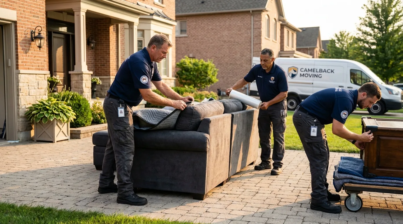 Large estate moving crew wrapping furniture in Danville, NH